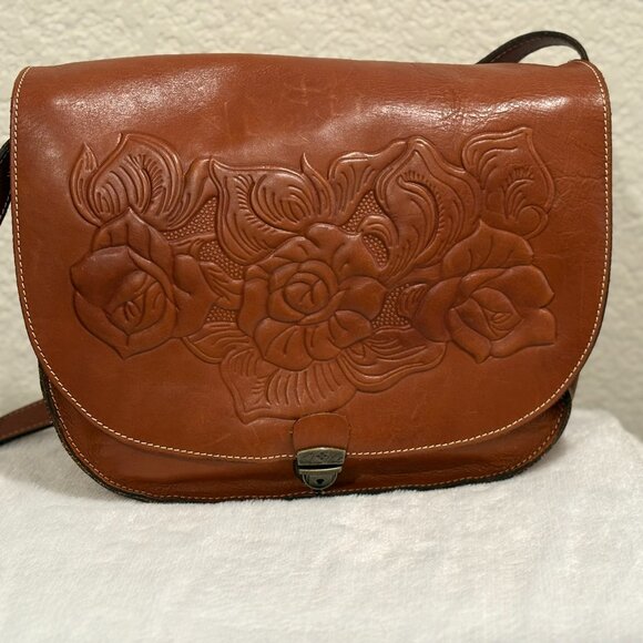 Patricia Nash Braidi Leather Crossbody Bag with Tooled Rose Design on the Flap - Picture 1 of 14